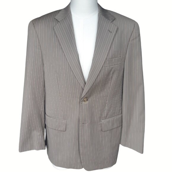 Perry Ellis SZ 38S Beige w/ Aqua & White Pinstripe Men's Sport Coat Blazer - Picture 1 of 15